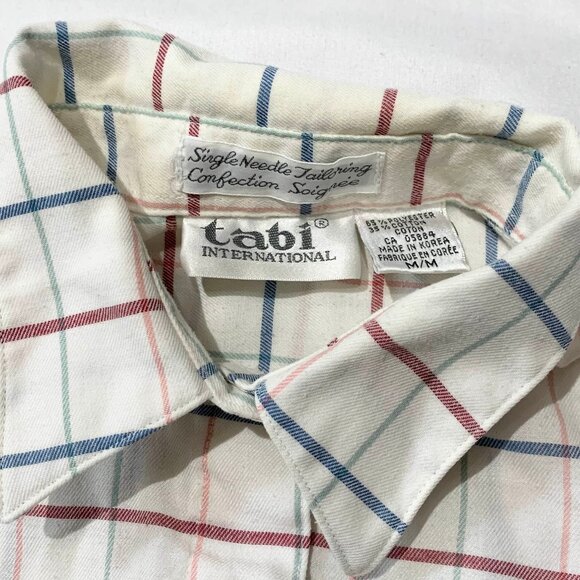 VTG 80s Tabi International White Striped Red Blue Button Down Long Sleeve Shirt - Picture 3 of 5